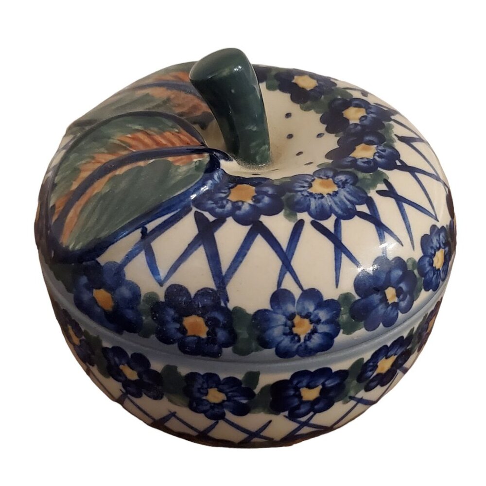 Handmade UNIKAT Polish Pottery Apple Bowl with Lid